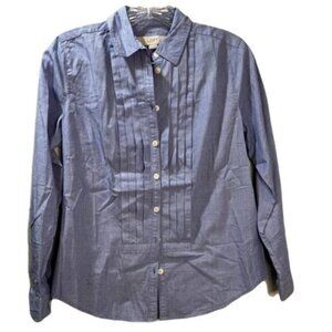 Ann Taylor Loft Womens Chambray Button Down Shirt Pleated Front Blue Size XSP‎